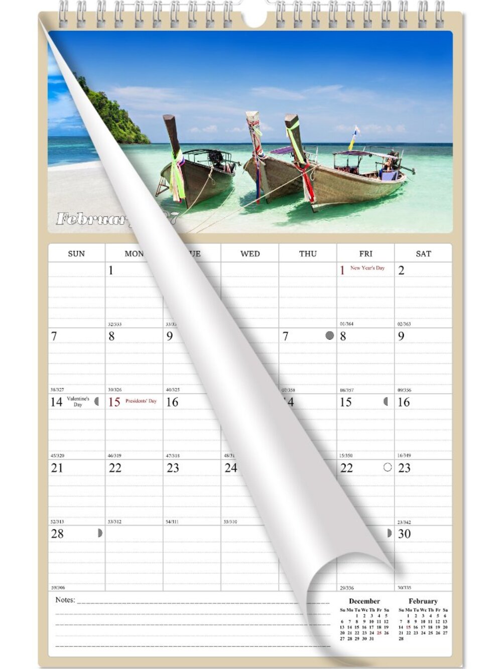 2027 Wall Calendar Spiral-bound Twin - 12 Months Planner 11" x 17" (Beaches)